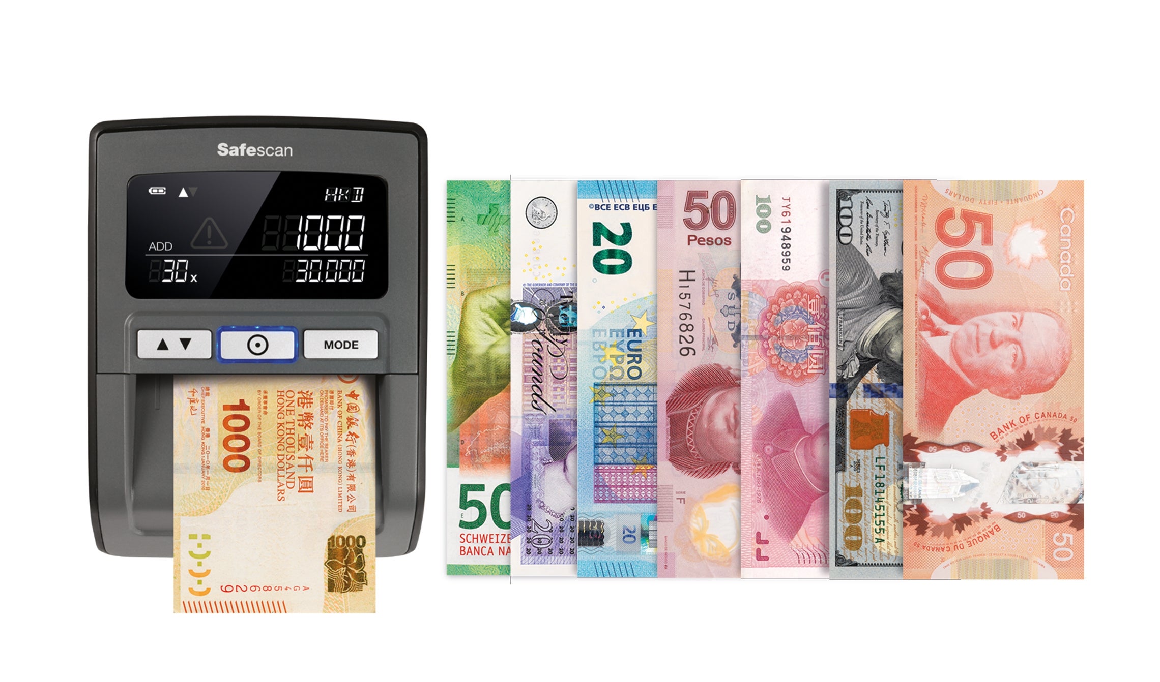 任何方向輸入所有貨幣鈔票 safescan-185