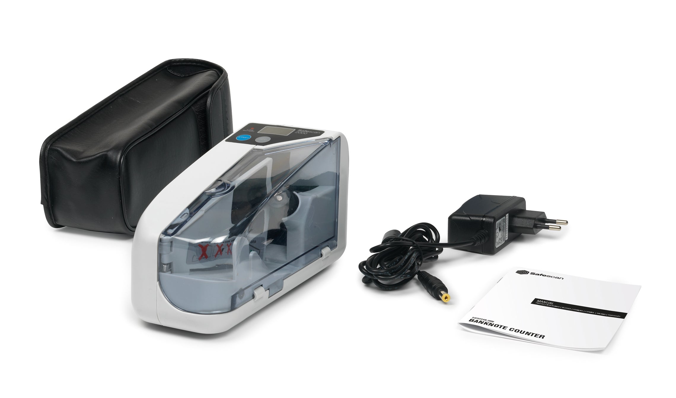 In the box: Safescan 2000, carrying pouch, user manual, power adapter safescan-2000-box