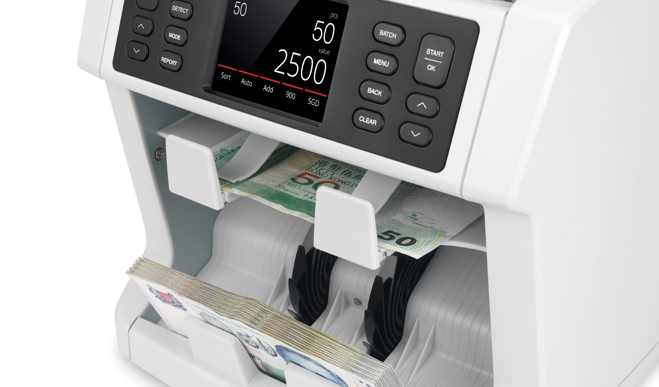Sort banknotes based on validity, denomination and orientation for easy cash drawer preparation safescan-2985-sx-banknote-counter-sorter