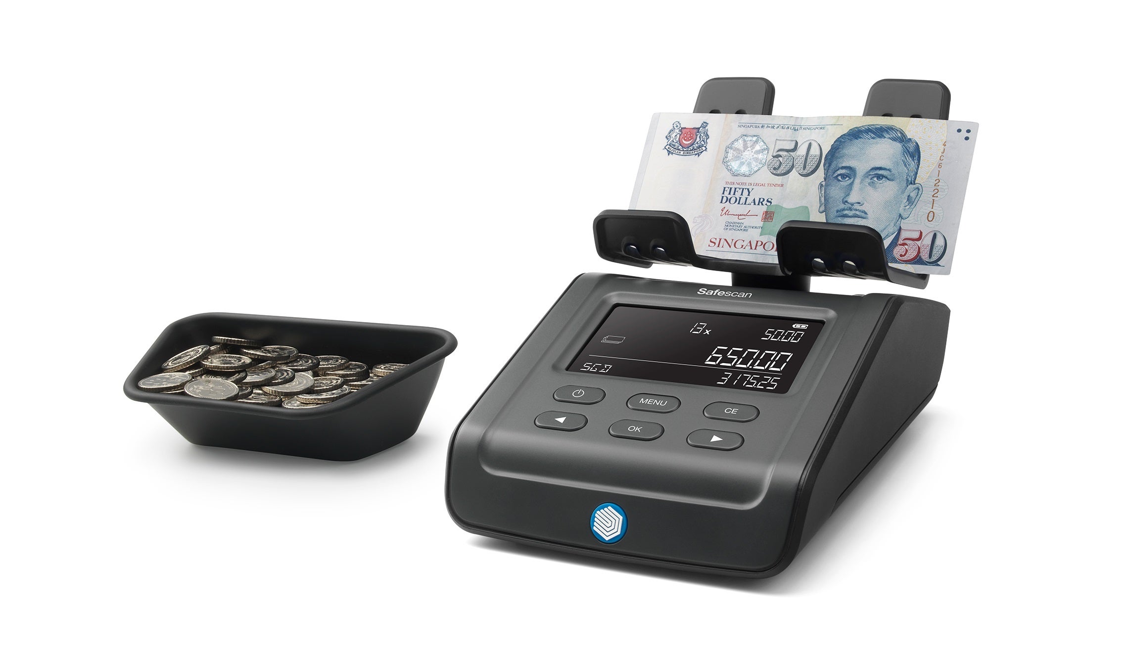 Money counting scale that value counts sorted coins and banknotes for all pre-installed currencies safescan-6165