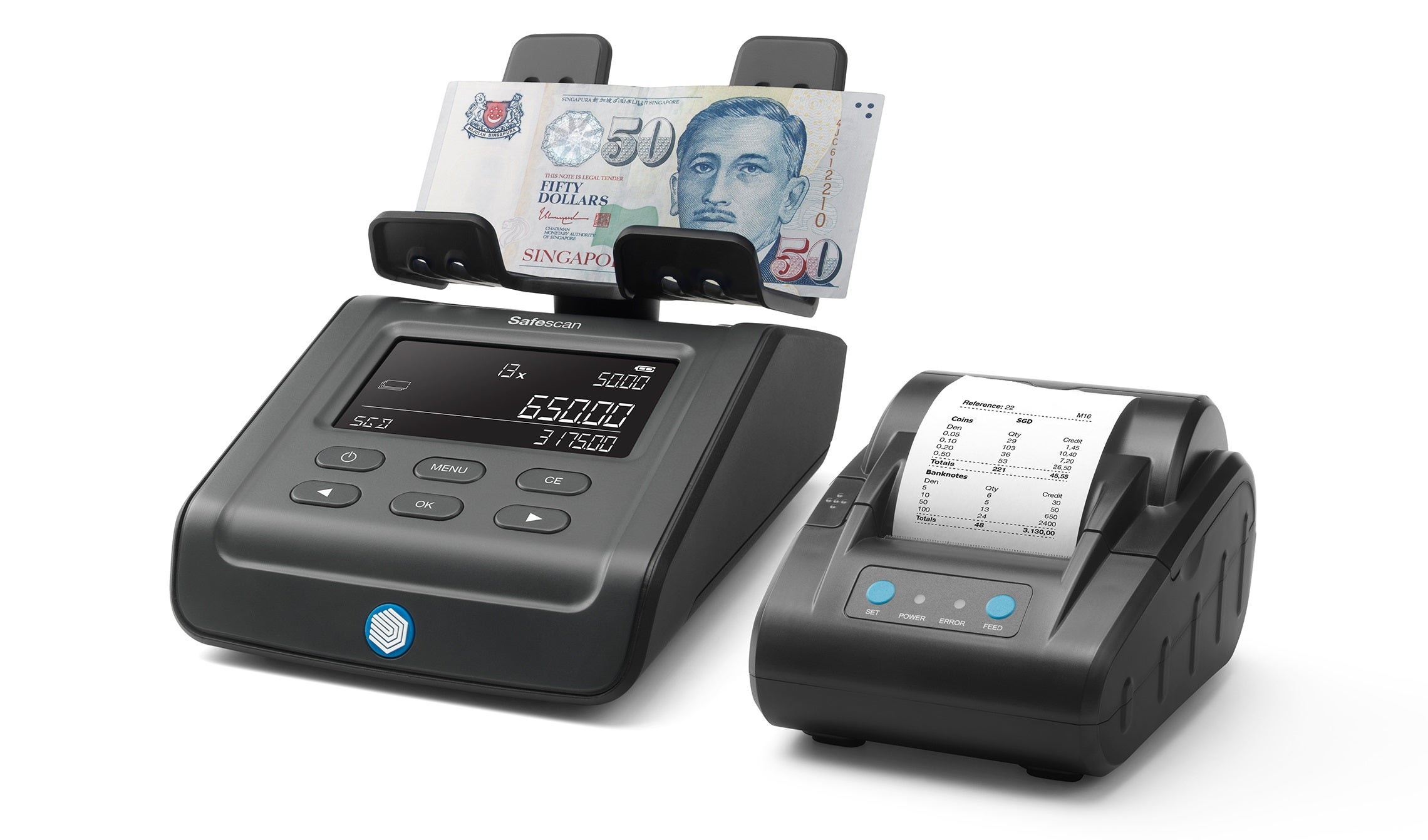 Exports and prints your counting results with the included Money Counting Software and optional TP-230 printer safescan-6165
