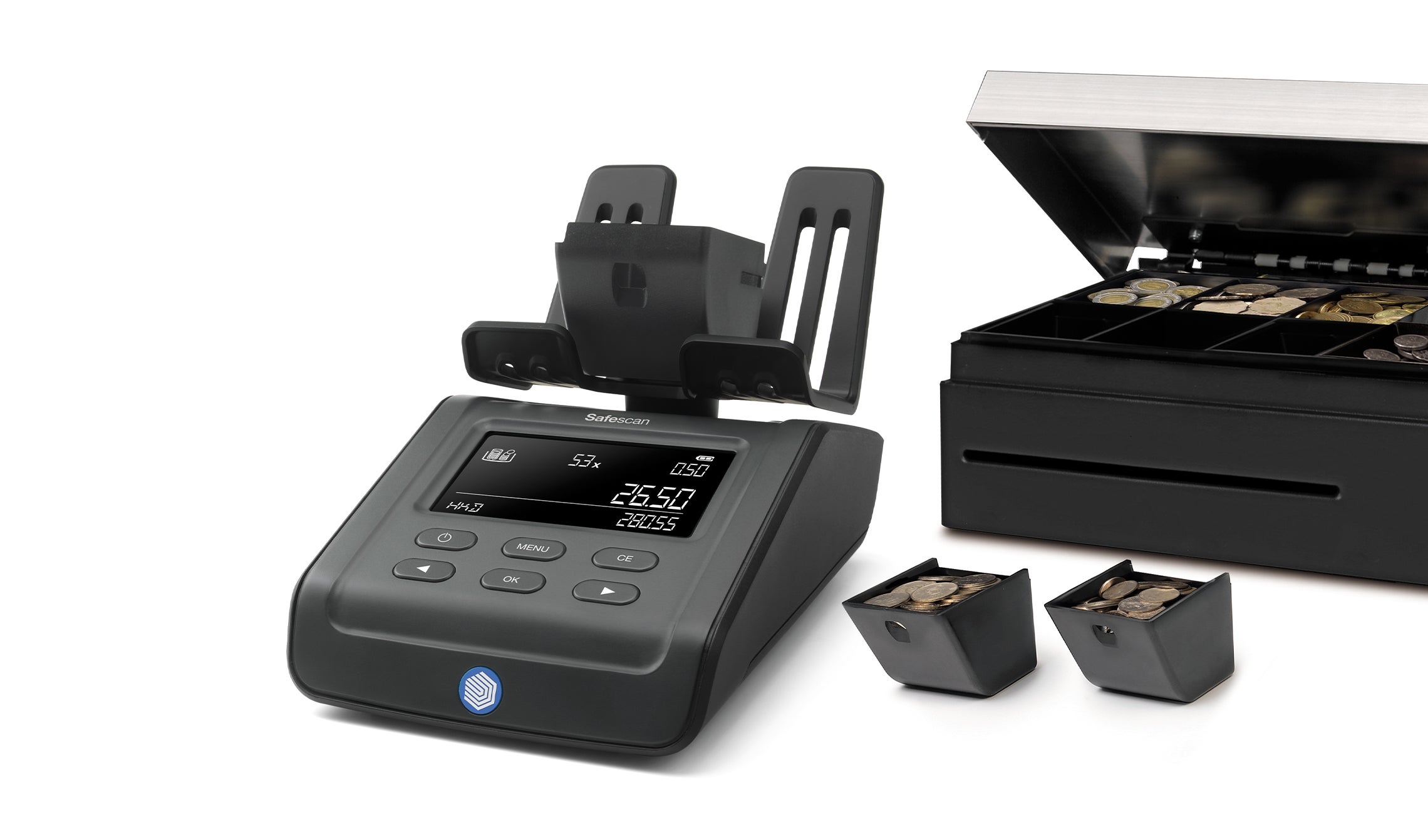 Counts your entire cash drawer in just a minute when combined with the custom Safescan cash drawers and coin cups safescan-6175-money-counting-scale