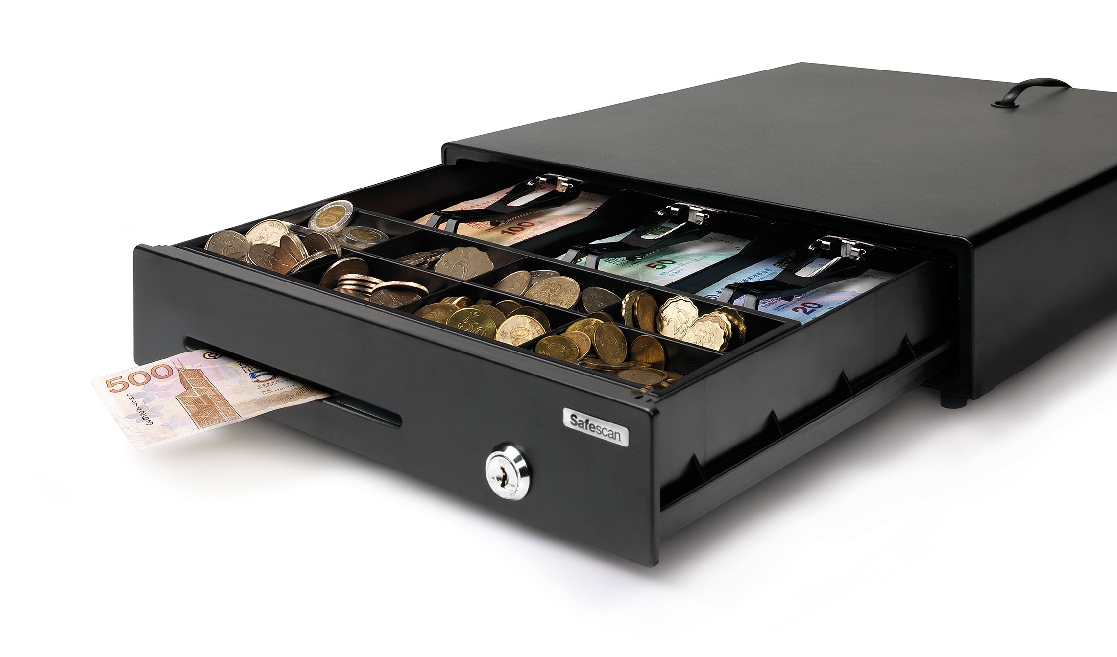 設有分間槽用於放置大面額鈔票及支票等 safescan-ld3336-seperation-slot
