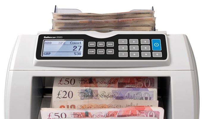 Value counting for mixed EUR, GBP, CHF, SEK, NOK, DKK, PLN banknotes safescan-2685