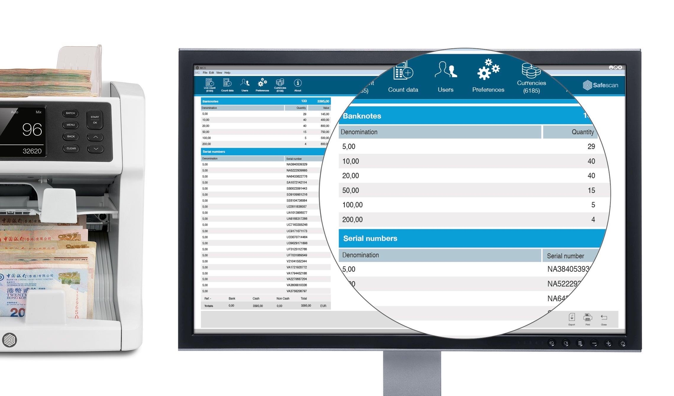 将点算结果由Safescan 2985-SX/2995-SX上载至计算机 safescan-mcs
