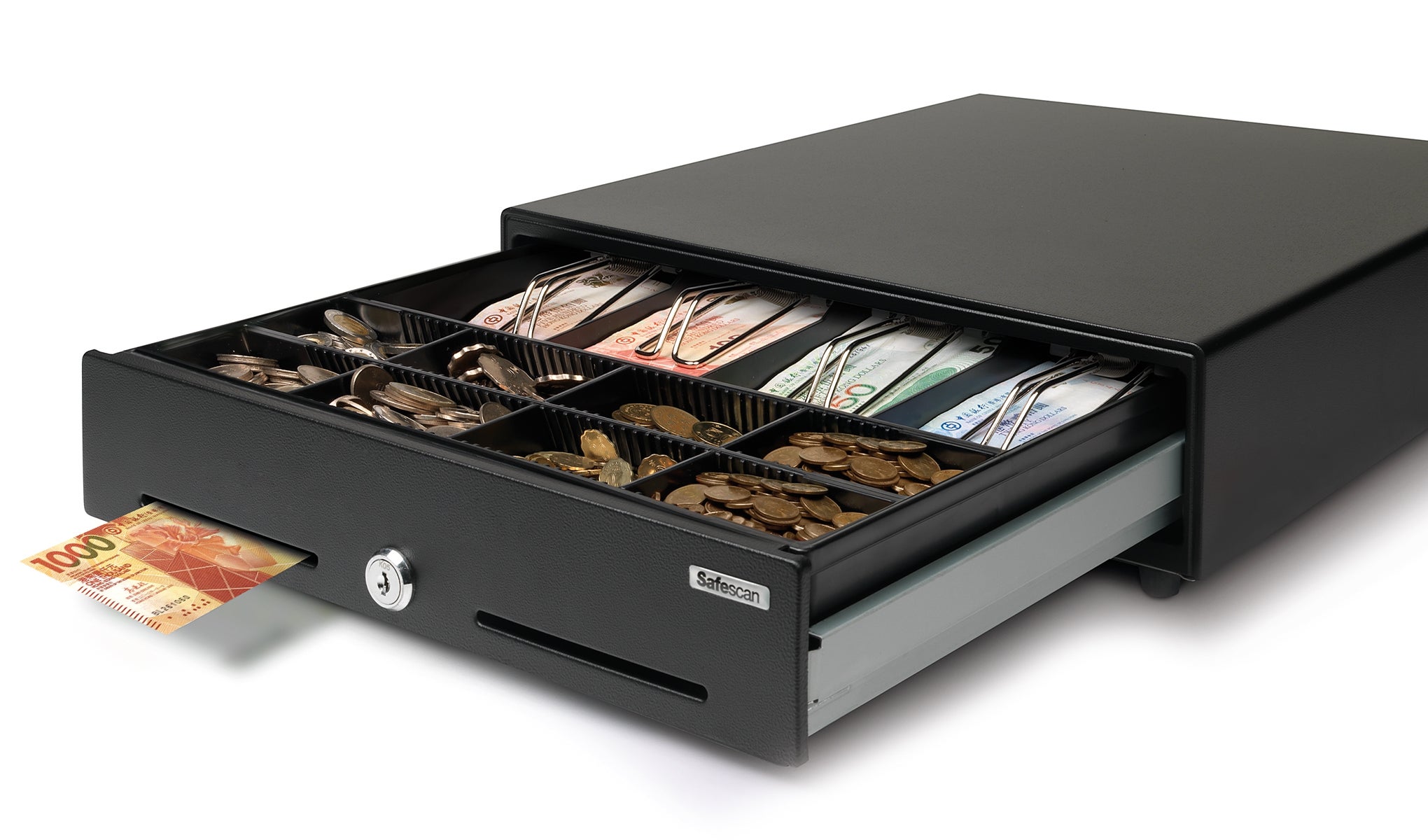 設有分間槽用於放置大面額鈔票及支票等 safescan-sd3540-seperation-slot