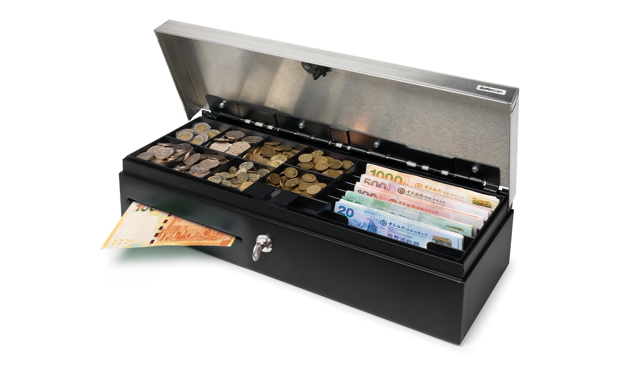 設有分間槽用於放置大面額鈔票及支票等 safescan-hd4617s-seperation-slot
