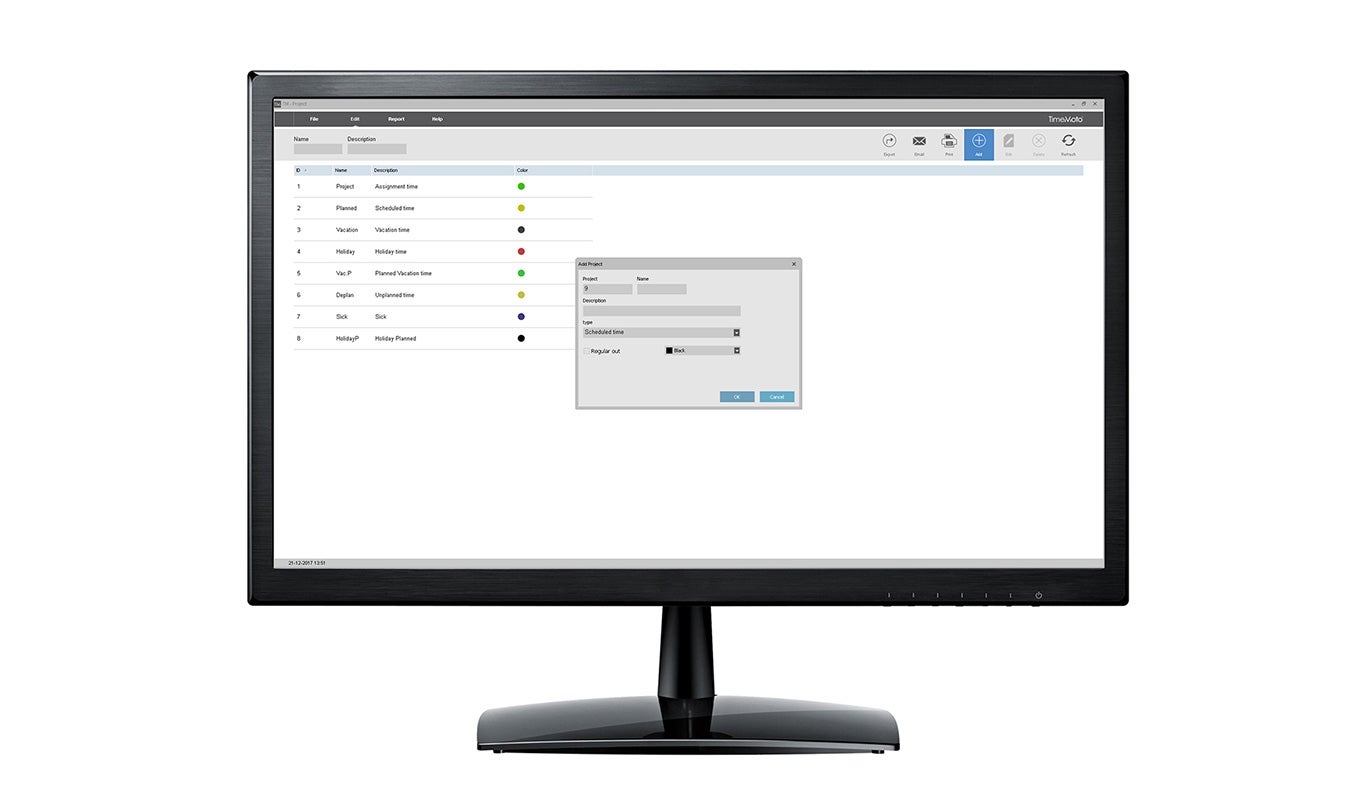 Fully customizable workschedules and project codes timemoto-pc-plus-software