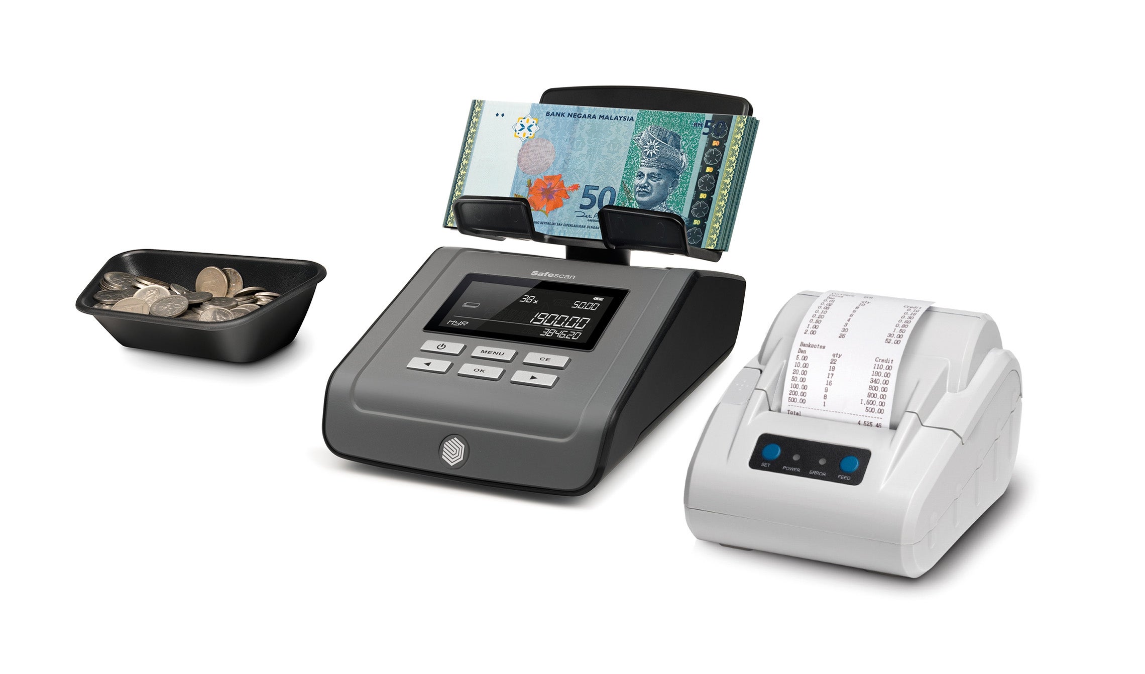 Print your counting results instantly with the Safescan 6165 and 6185 safescan-tp-230-with-safescan-6185